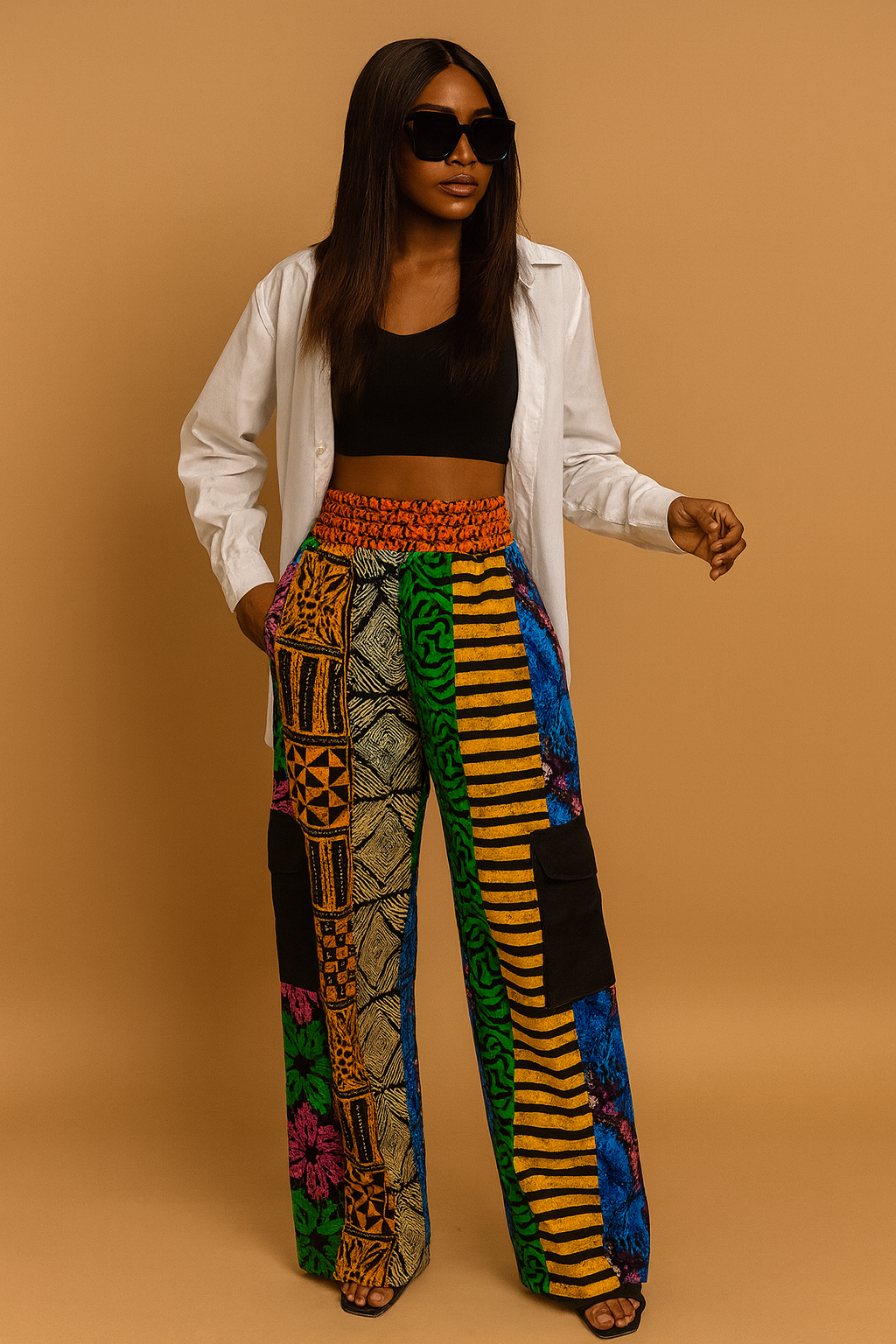 Anike Multi Colored Ankara Patch Cargo Pants