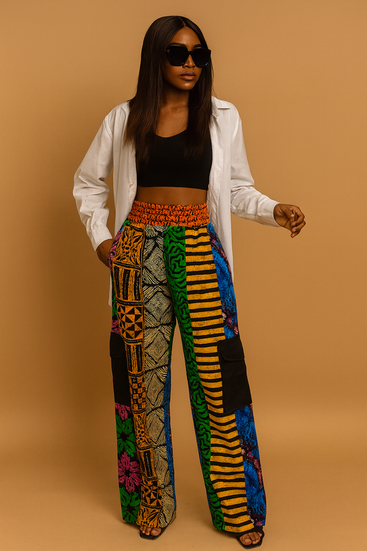Anike Multi Colored Ankara Patch Cargo Pants